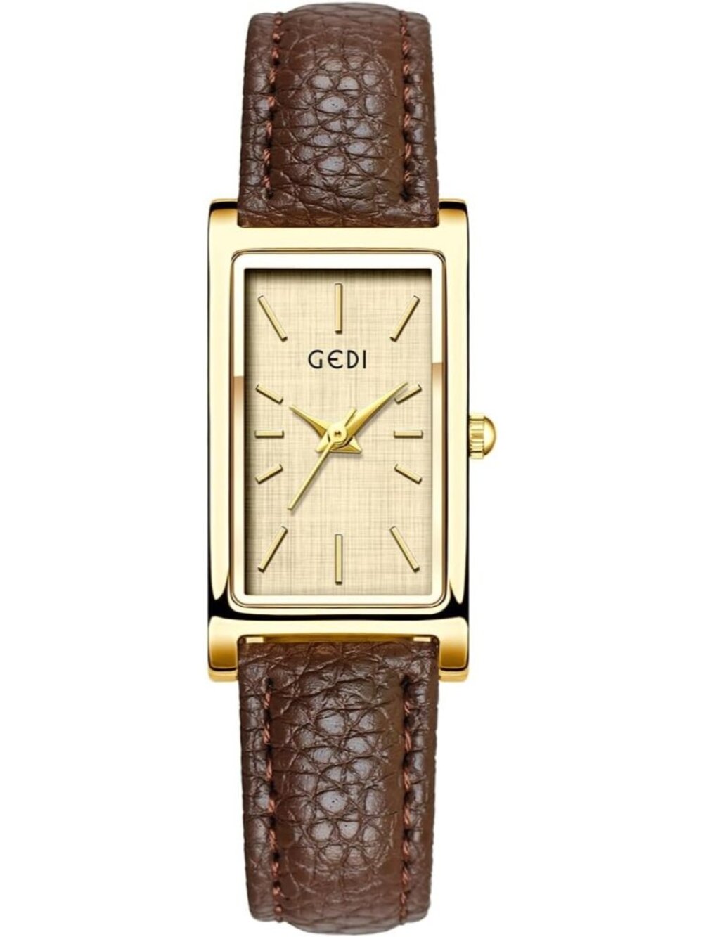 Women's Brown Gold Rectangle Leather Strap Quartz Bangle Vintage Watch